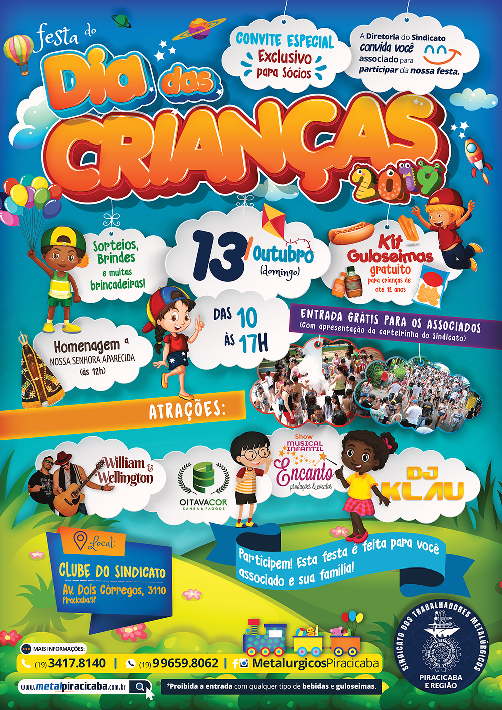 12 DE OUTUBRO – FESTA DAS CRIANÇAS NO CLUBE RECREATIVO – Sindeac