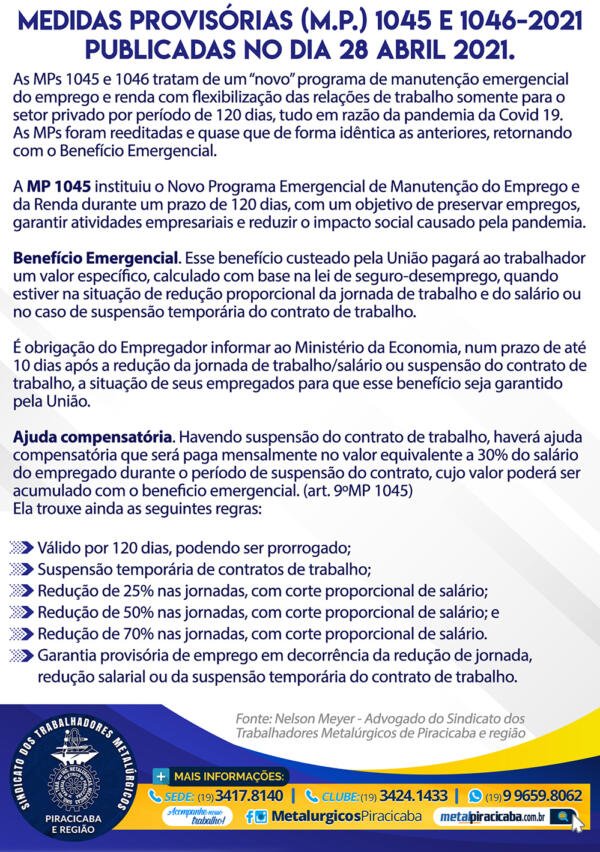 Medidas ProvisÓrias Mp 1045 E 1046 2021 Publicadas No Dia 28 Abril 2021 Sindicato Dos 9677